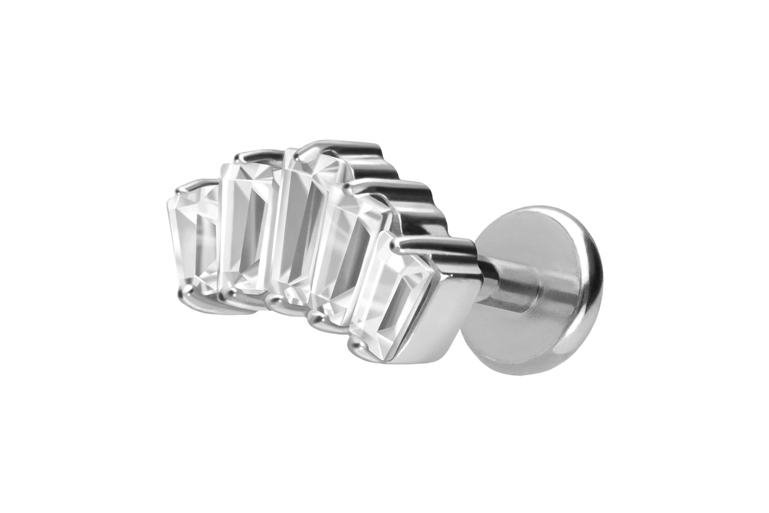 Titan Labret Piercing mit Push Fit 5 EINGEFASSTE KRISTALLRECHTECKE